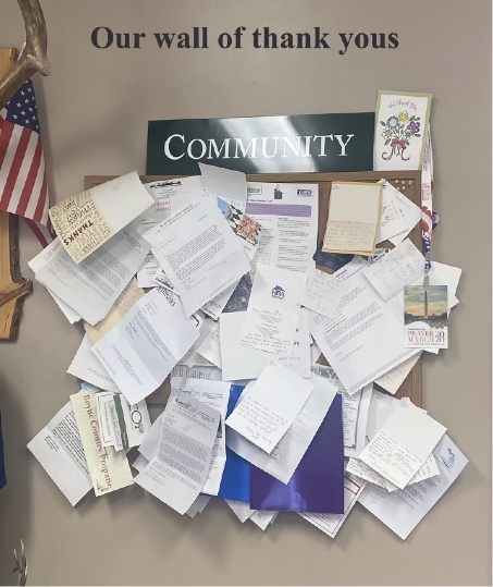 wall of thank you letters